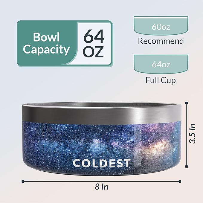 Coldest Dog Bowl - Anti Rust Metal, Non Slip, 3 Layers Insulated Stainless Steel Dog Bowls - Spill Proof & Heavy Duty - Water Bowl for Dogs, Cats & Pets, Dish Washer Safe (64 oz, Into The Beyond)
