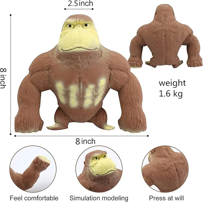Stretchy Glue-Sand Filled Rubber Gorilla, Latex Gorilla Soft Decompression Doll Toy,Squishy Monkey Toy, Animal High-Elastic Stretchable, Decompression Toy for Adults and Children (Gorilla--L)