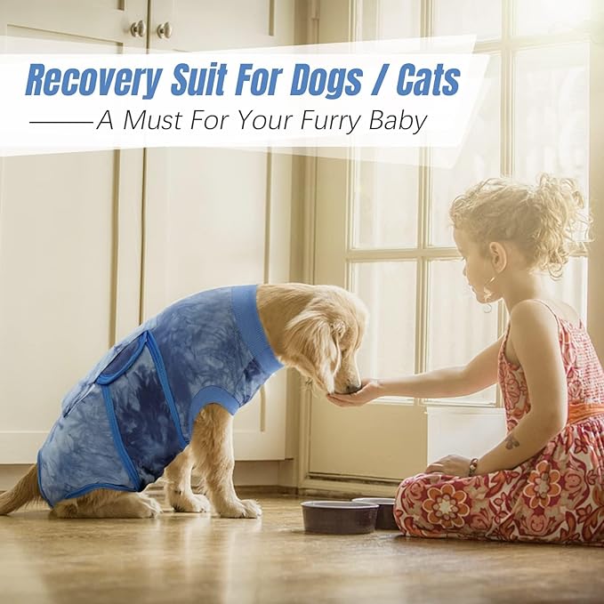 Kuoser Dog Surgery Recovery Suit, Anti Licking Pet Surgical Suit for Dogs Male Neuter, Female Dog Surgery Suit for Spay Subsititute E-Collar Cone, Dogs Body Suits After Surgery Blue Tie Dye M