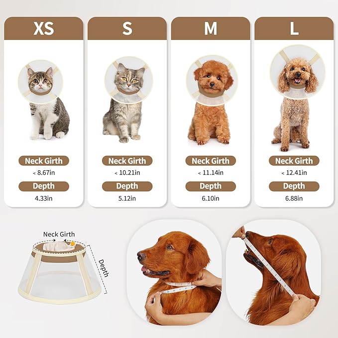 Soft Dog Cone Collar to Stop Licking-Adjustable Comfortable Mesh Recovery Cone After Surgery for Small or Miniature Dogs, Alternative to Plastic Elizabethan Collars for Neuter Incision Care (Brown,L)