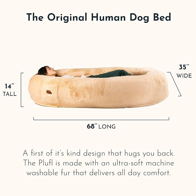 Plufl, The Original Human Dog Bed for Adults, Kids, and Pets. As Seen on Shark Tank. Comfy Plush Large Bean Bag with Memory Foam, Machine Washable, and Durable. Perfect nap and Floor Bed - Pink