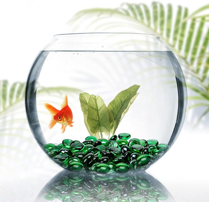 FUTUREPLUSX 1LB Green Flat Glass Marbles, Premium Colored Gems Fish Bowl Marbles Decorative Mosaic Glass Pebbles Floral Smooth Stones for Vases Aquarium Home Decor