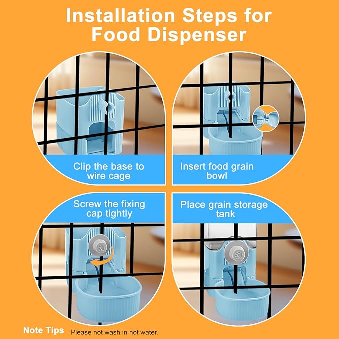 Auto Gravity Food Dispenser for Cage Hanging, 41OZ Capacity Hanging Automatic Pet Cage Feeder, Food Bowl for Cats Dogs Rabbit Ferret Chinchilla Bird Hedgehog Guinea Pig (Blue)