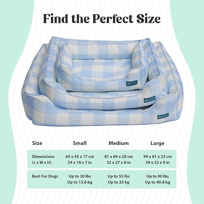 Orthopedic Bolster Dog Bed – CertiPUR-US Foam, Recycled Polyester Canvas, Washable Cover, Anti-Slip Bottom, Small, Grey Plaid – Stylish Designer Dog Sofa