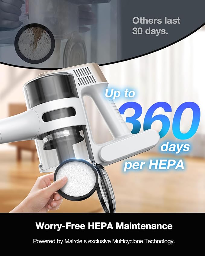 Cordless Stick Vacuum Cleaner for Home, Lightweight Rechargeable Vacuum with 55min Runtime, Powerful Suction, Green LED Headlight, 9-in-1 Pet Hair Carpet & Hardwood Floor Cleaner