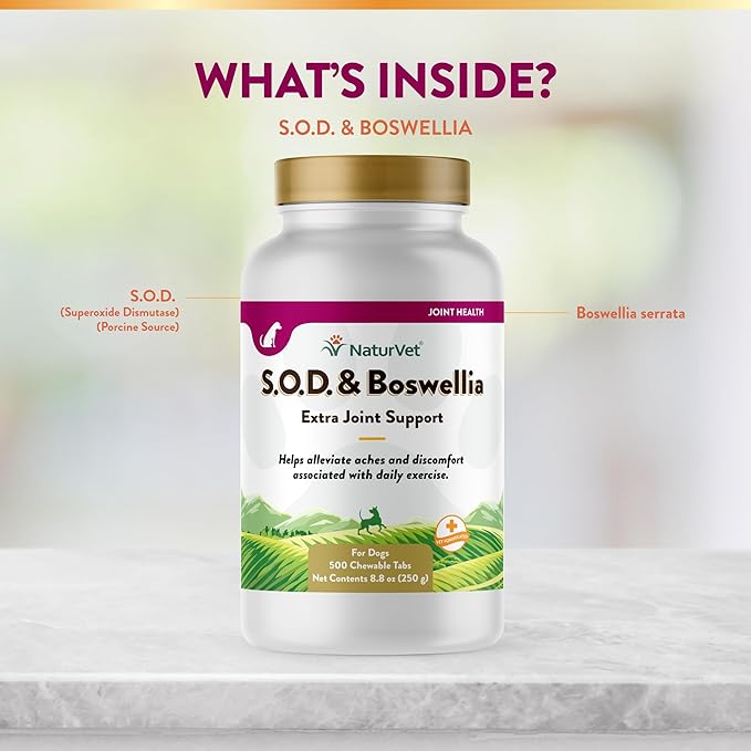 NaturVet S.O.D. & Boswellia Extra Joint Support Dog Supplement – Dog Hip Supplement – Helps Alleviate Aches, Pain – for Dog Flexibility, Healthy Joint Function – 500 Ct. Chewable Tablets