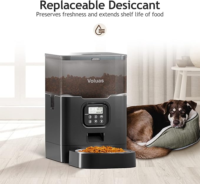 VOLUAS Automatic Cat Feeders - Pet Dry Food Dispenser with Timer, Automatic Cat Feeders with Desiccant Bag, Programmable Portion Size Control 4 Meals Per Day, 10s Voice Recorder