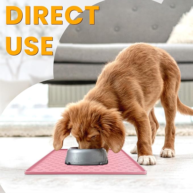 Ptlom Pet Placemat for Dog and Cat, Waterproof Non-Slip Silicone Feeding Bowl Mat Prevent Food and Water Overflow, Puppy Dish Feeder Fountain Trays Suitable for Medium and Small Pets, Pink