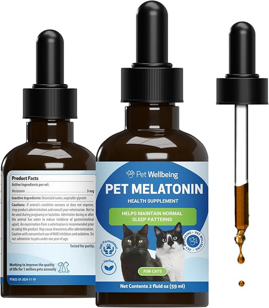 Pet Wellbeing Pet Melatonin for Cats - Supports Adrenal & Thyroid Health, Cortisol Balance, Helps Maintain Normal Sleep Patterns - Veterinarian-Formulated Liquid Supplement 2 fl oz (59 ml)