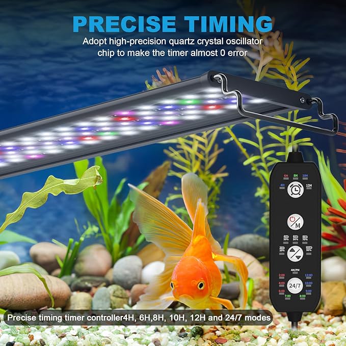 24/7 Cycle LED Aquarium Plant Light-Full Spectrum Fish Tank Light, Auto On/Off, 24/7 Lighting Modes and DIY Mode, Adjustable Timer/Brightness, 18W for 18 Inch to 24 Inch Planted Tank