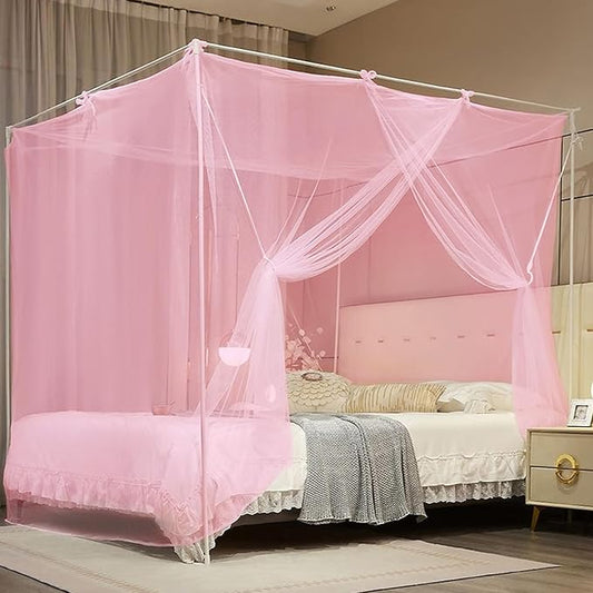 4 Corners Pink Full Size Mosquito Net for Bed Mosquiteros para Camas Bed Netting Canopy Mosquito Mesh for Camping Outdoor Travel Dormitory Home Bedroom Decor L75 X W54 X H75 Inch