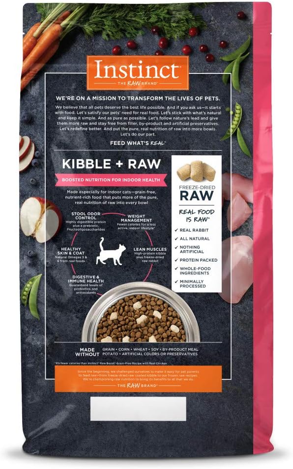 Instinct Raw Boost Indoor Health, Natural Dry Cat Food with Freeze Dried Pieces, Grain Free Recipe - Real Rabbit, 4.5 lb. Bag