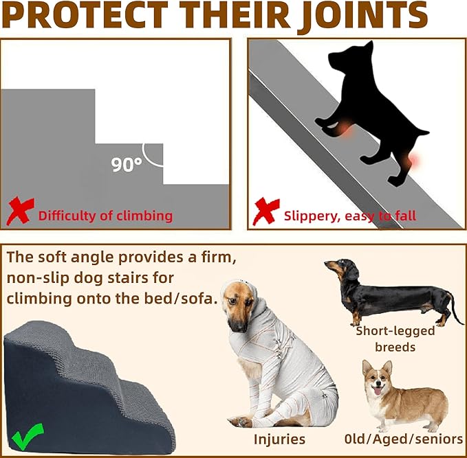 4-Step Dog Stairs for High Beds 18-24 Inch Pet Steps 2 3 4 5 Tier Ladder Non-Slip Sturdy Ramp Small Medium Large Dog Steps to Couch Bed Old Dogs Balanced Pet Stairs for Getting on Bed