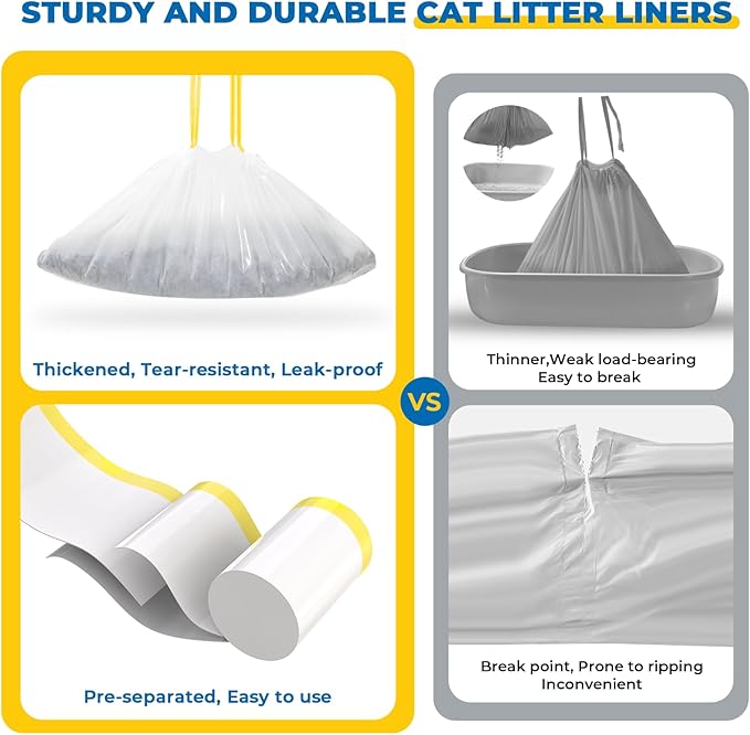 KONE Cat Litter Box Liners, 26 Count Extra Durable Large Drawstring Kitty Litter Pan Bags, 30" x 17"