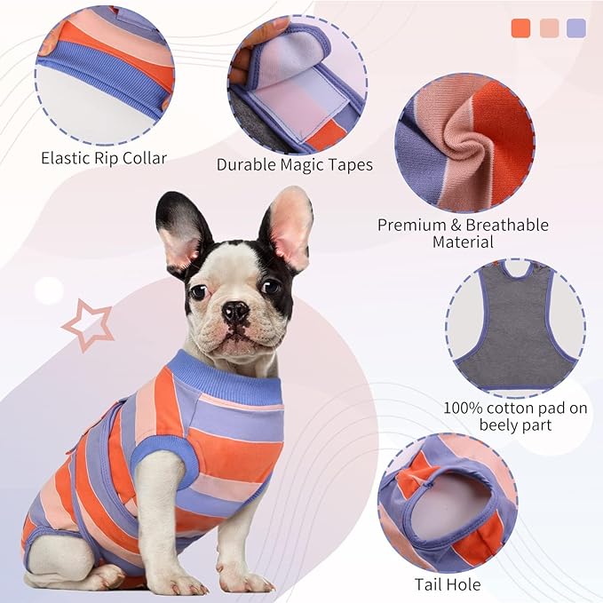 Kuoser Dog Surgery Recovery Suit for Female Male Dogs, Stripes Spay Neuter Anti-Licking Dog Onesie, Abdominal Wounds Surgical Suit Snugly Pet Collar Alternative Post Surgery Vest Bodysuit, Orange L