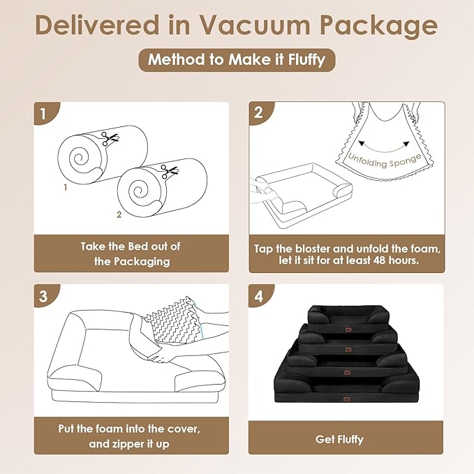 EHEYCIGA Orthopedic Dog Beds for Extra Large Dogs, Waterproof Memory Foam XL Dog Bed with Sides, Non-Slip Bottom and Egg-Crate Foam Big Pet Couch Bed with Washable Removable Cover, Black