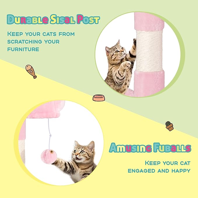 SHA CERLIN 73in Fan-Shaped Corner Cat Tower for Save Space/Multi-Level Tall Cat Tree for Indoor Kitties/Condo with Baskets/Cozy Perches/Sisal Scratching Posts/Pet Activity House/Pink