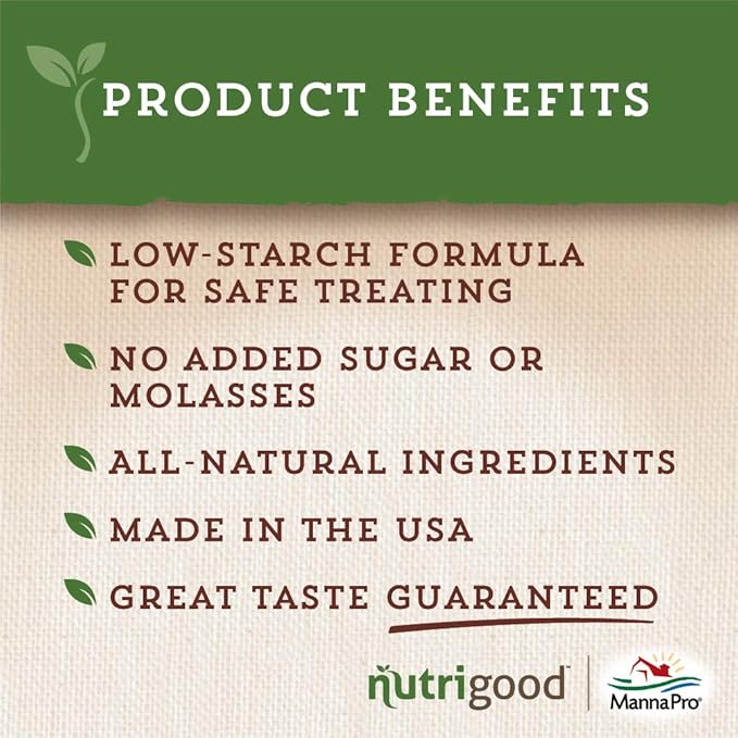 Manna Pro Nutrigood Low-Sugar Horse Treats – Apple Flavor, Healthy Natural Reward for Horses and Ponies, No Added Sugar, Made in USA, Low-Starch Equine Snacks, Supports Diets, 4 lb Bag