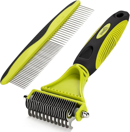 Pecute Pet Dematting Tool 2 Pack - Double Sided Undercoat Rake & Dematting Comb for Detangling Matted or Knotted Undercoat Hair, Great for Medium or Long-haired Dogs & Cats
