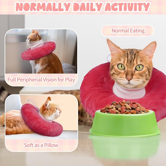 BRKURLEG Cat Cone Collar Soft, Cute Cat Recovery Cones, Soft Protective Pet Neck Cone, Adjustable Kitten Cones to Stop Licking, Pet Anti-Lick Wound Healing Elizabethan Collar, Pink, S
