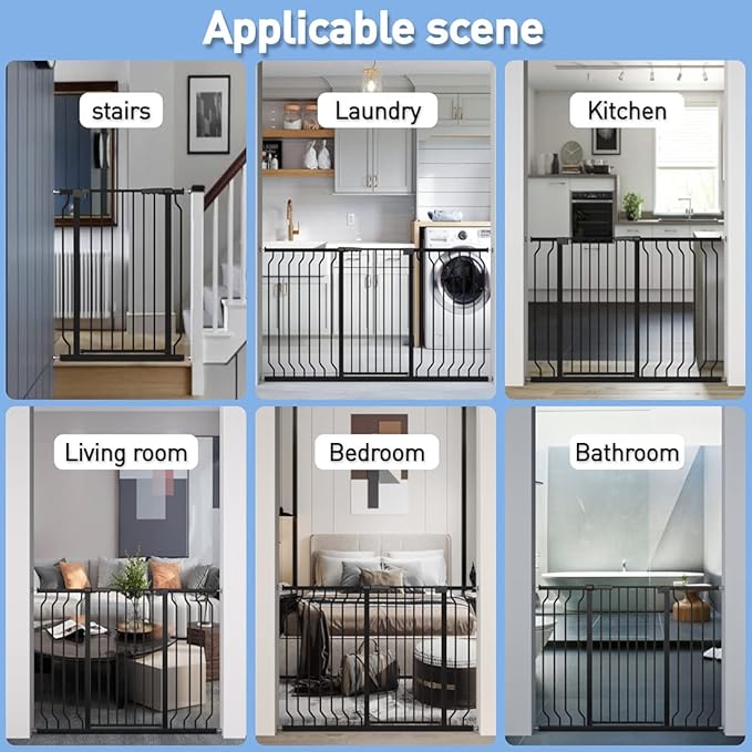 WAOWAO Extra Tall 40.55" Baby Gate 29.53"-32.68" Wide Pressure Mounted Walk Through Swing Auto Close Safety Black Metal Toddler Child Dog Pet for Indoor Stairs,Doorways,Kitchen