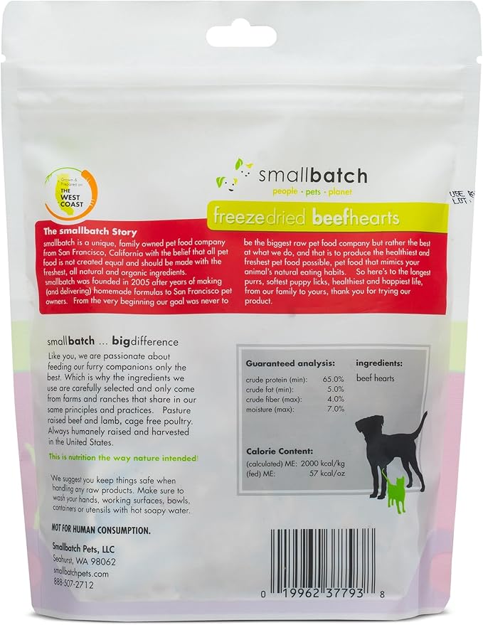 smallbatch Pets Premium Freeze-Dried Beef Heart Treats for Dogs and Cats, 3.5 oz, Made and Sourced in The USA, Single Ingredient, Humanely Raise Meat, No Preservatives or Anything Artificial Ever