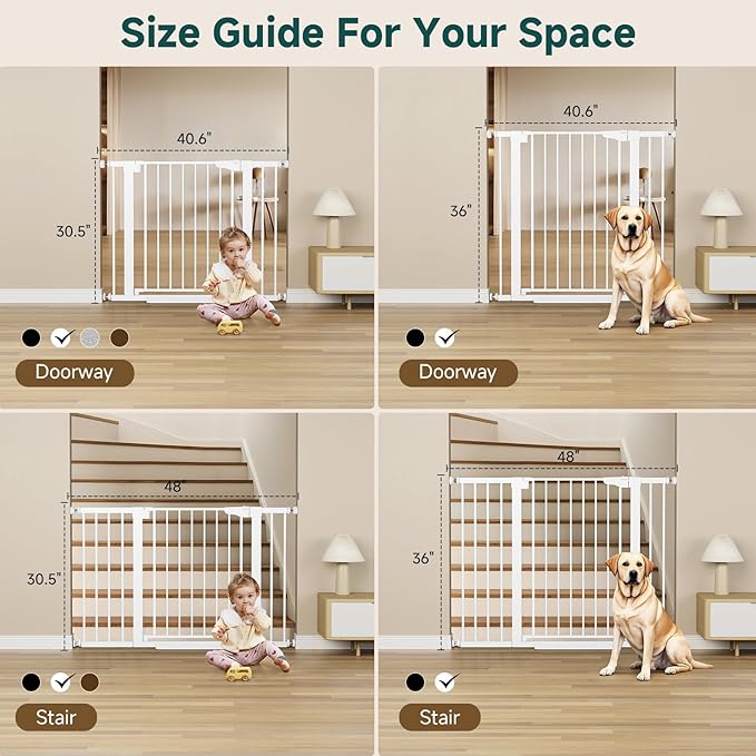 Cumbor 29.7-48" Baby Gate for Stairs, Mom's Choice Awards Winner-Dog Gates for Doorways, Auto Close Safety Pet Gate for Dogs Indoor, Easy Install Pressure Mounted Child Gate with Walk Thru Door, White