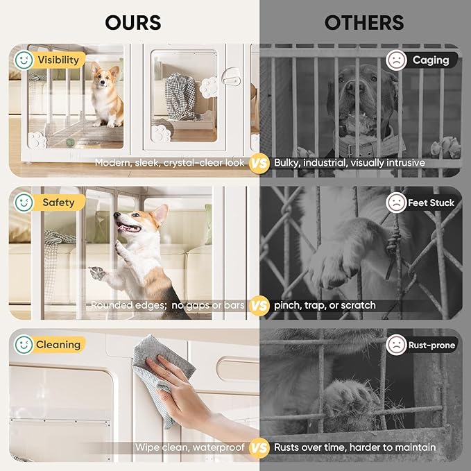 Acrylic Clear Dog Play Pen Indoors, Puppy Playpen with Door for Small Dogs Puppies, Transparent Plastic Pet Playpen Cage Fence Crate Kennel for Cat Kitten Rabbit Bunny Ferret etc (White-12 Panels)