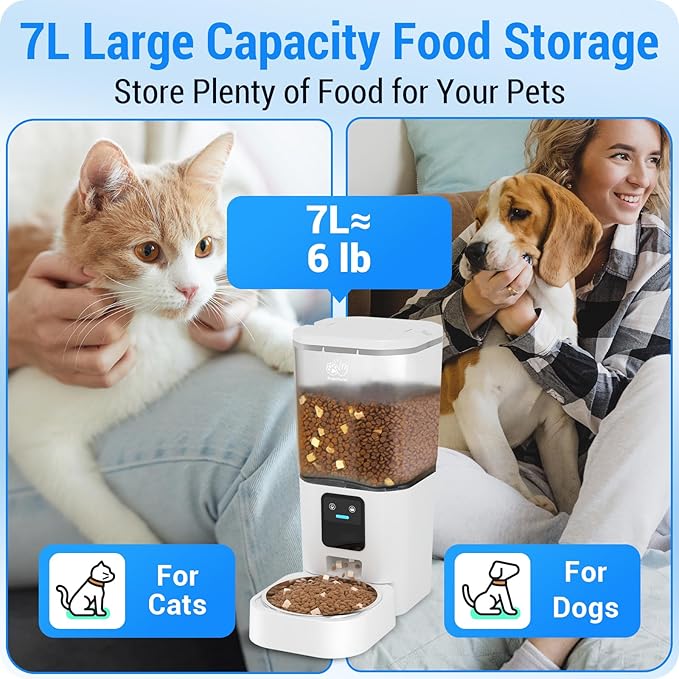 Automatic Cat Feeder with Slow Feed: 5G WiFi Automatic Dog Feeder with Smart APP Control, Auto Cat Food Dispenser with Alexa for Multiple Pets, Detachable for Easy Cleaning - 29 Cup（7L）