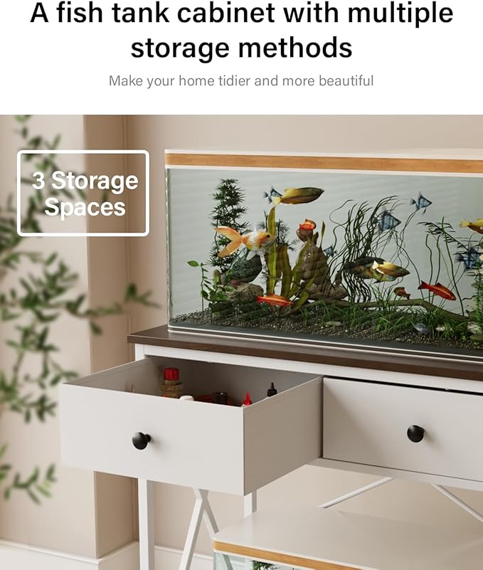 Fish Tank Stand 29 Gallon: Sturdy Aquarium Stand with Accessories Storage - Metal Fish Tank Table for 20-29 Gallon Reptile Breeder Turtle Terrarium - 30.7"x16.5" Weight Capacity 330 lbs