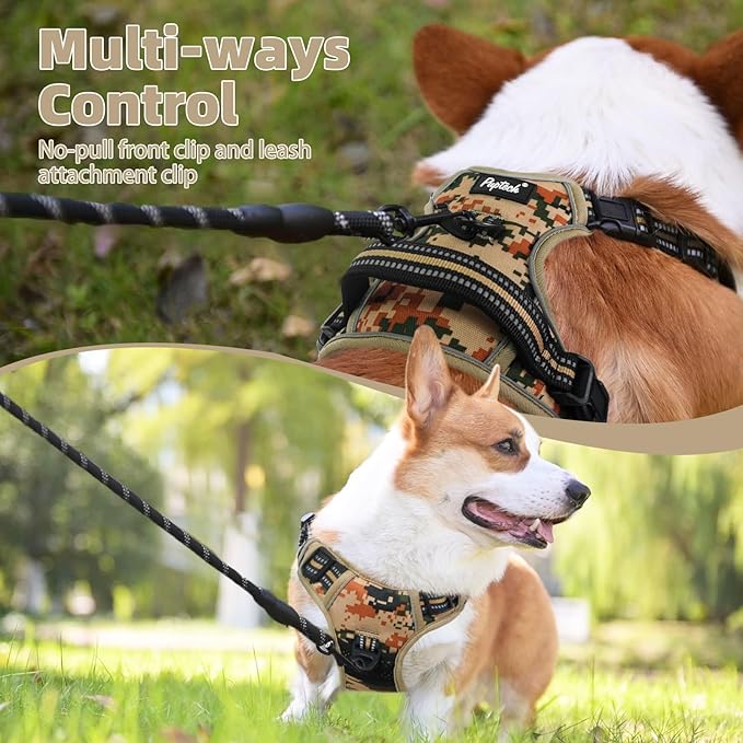 PUPTECK No Pull Dog Harness for Large, Adjustable Reflective Dog Harness with Handle Easy Control, Comfortable Soft Padded Pet Vest Harness for Large Dogs, Camouflage L