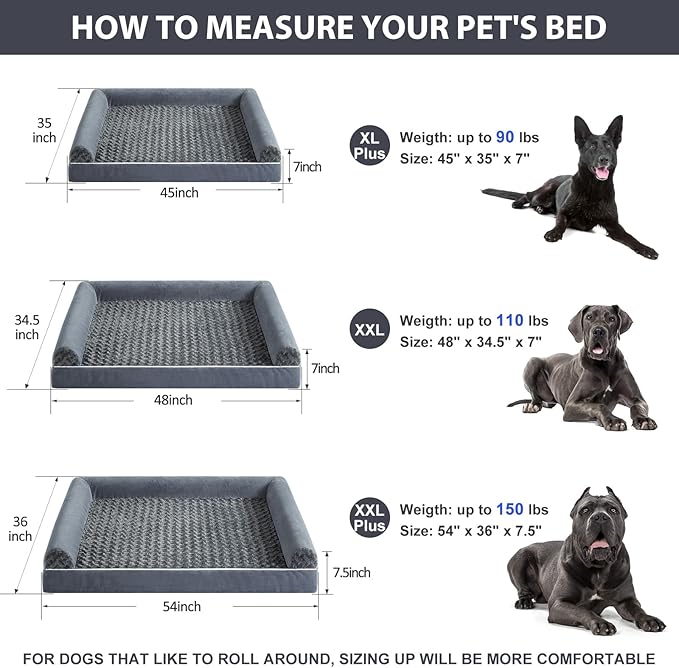 BFPETHOME Dog Beds for Large Dogs, Orthopedic Dog Bed for Medium Large Dogs,Big Waterproof Couch Pet Bed with Removable Washable Cover
