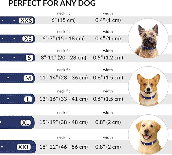 CollarDirect Rolled Leather Dog Collar, Soft Padded Round Puppy Collar, Handmade Genuine Leather Collar Dog Small Large Cat Collars 13 Colors (8-11 Inch, Deep Blue Smooth)