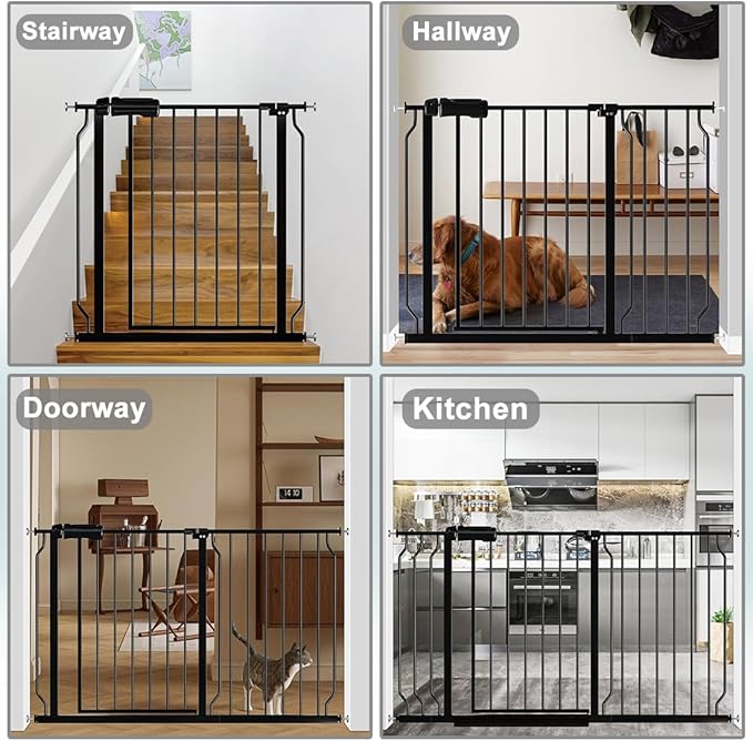 Fairy Baby Extra Wide Baby Gate Black 57.5-62 Inch Wide, Walk Through Pressure Mounted No Drill, Long and Large Tension Dog Gates for Pet and Kids