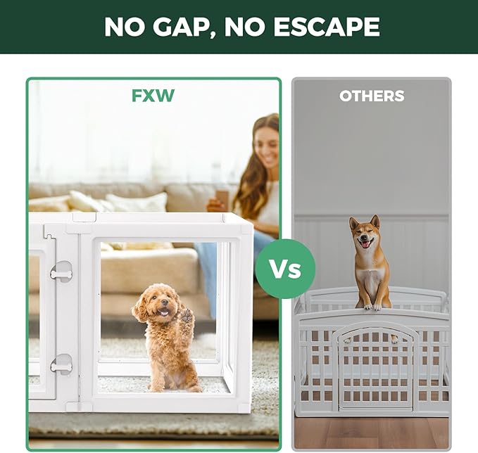 FXW AuraSpace Acrylic Indoor Unleashed Dog Playpen for Puppies and Small Dogs, 24 Inch, 8 Panels, White