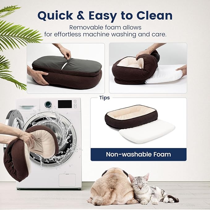 Orthopedic Dog Bed for Large Size Dog Washable Cover, Egg Crate Foam Cat Bed for Senior Cat,Oval Kennel Bed, Pet Couch Bed with Four Sided Bolster, Removable Washable Cover Non-Slip Bottom, Brown