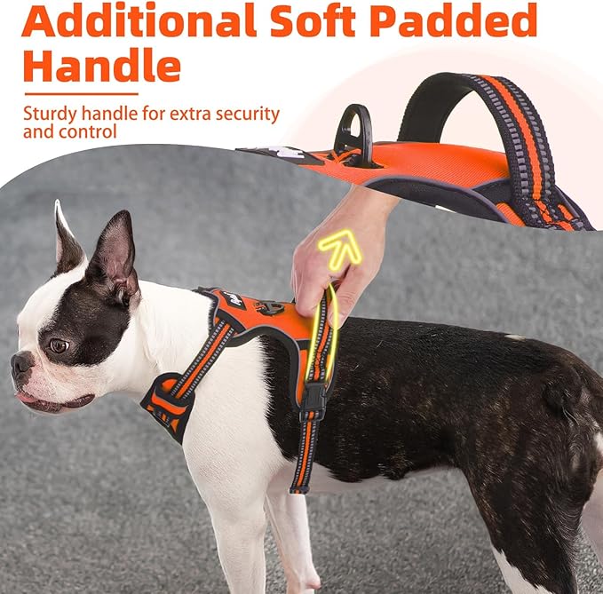PUPTECK No Pull Dog Harness for Large, Adjustable Reflective Dog Harness with Handle Easy Control, Comfortable Soft Padded Pet Vest Harness for Extra Large Dogs, Orange XL