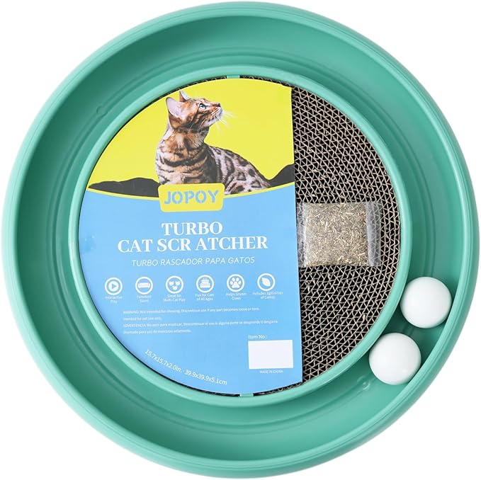 Interactive Cat Scratcher with Two Rotating Balls,Durable Scratch Pad for Indoor Play,Cardboard Cat Scratcher Pad with Cat Toy Ball Track and Catnip,2-in-1 Cat Toy (Green)