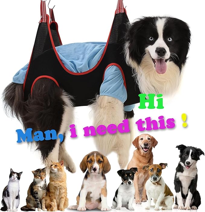 Pet Grooming Hammock Harness for Large Dogs, Breathable Pet Dog Hammock Restraint Bag,Dog Grooming Sling Helper for Trimming Nail and Ear/Eye Care(L Size,10.2")