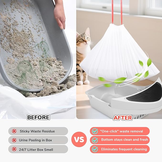 40 Count Thicken Cat Litter Box Liners for Automatic Cat Litter Box and Litter-Robot 4/3, Heavy-Duty Drawstring Kitten Litter Drawer Liners Disposable 25" x 16"