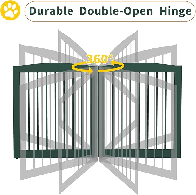 Freestanding Pet Gate for Dogs, Foldable Wooden Dog Gate for House, Extra Wide Indoor Pet Barrier for Stair, Doorway, Hall, Support Feet Included, 120 Inch Wide, 6 Panels 24",Green