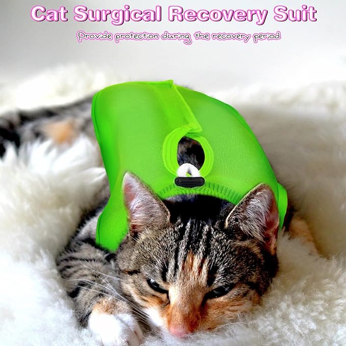 Nuanchu 3 Pieces Cat Recovery Suit Kitten Recovery Suit E-Collar Alternative for Cats and Dogs Abdominal Skin Anti Licking Pajama Clothes Sets(Simple Pattern,Medium)