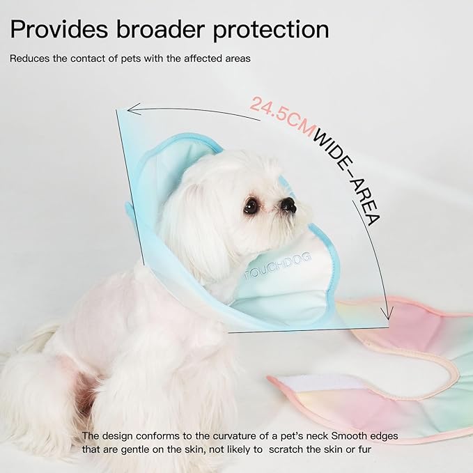 Touchdog Foldable Dog Cone Collar for Cats & Dogs - Adjustable Soft Recovery Collar with Waterproof PU Coating, Lightweight Design, 24.5cm/9.6in Wide Barrier (Blue Gradient Color, S)