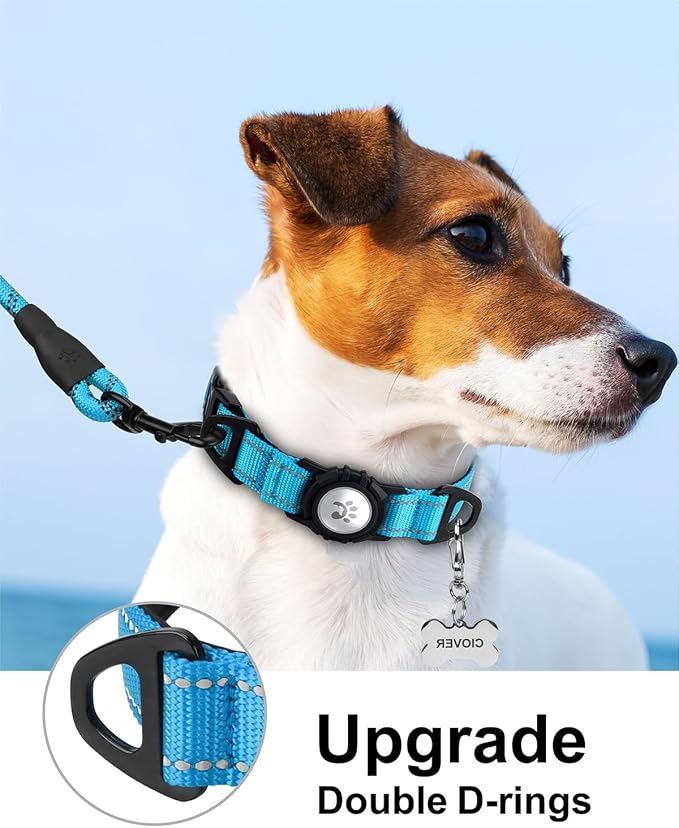 TagME Airtag Dog Collar,Waterproof Reflective Pet Collar with Airtag Holder,Soft Padded and Double D-Rings for Small Dogs,Light Blue