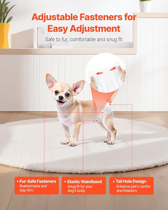 VEVOR Disposable Dog Diapers, Super Absorbent Female Dog Diapers, 360° Leak-Proof Female Doggy Pet Diaper with Wetness Indicator for Heat Period, Training, Incontinence - S, 96 Count (2 Packs of 48)