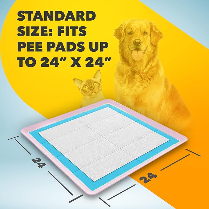TidyFriend Dog Pee Pad Holder Tray Fits for 24” x 24” Wee Wee Pee Pads - Stable Grip, Raised Edges, Quick-Wipe Silicone Surface Dog Potty Tray Holder for Indoor Flooring Protection (Rose)