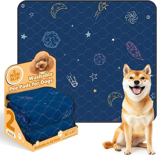 LOOBANI Pee Pads for Dogs Washable: Reusable Dog Pee Pads for Medium Pet, 2 Pack Waterproof Puppy Whelping Pads 36" x 41", Non-Slip Potty Training Mat for Dog Playpen, Floor, Cage, Sofa, Crate, Blue