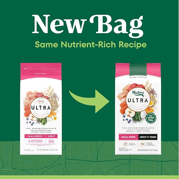 Nutro Ultra Adult Small Breed Dry Dog Food, Chicken, Lamb and Salmon Protein Trio, 3.5 lb Bag