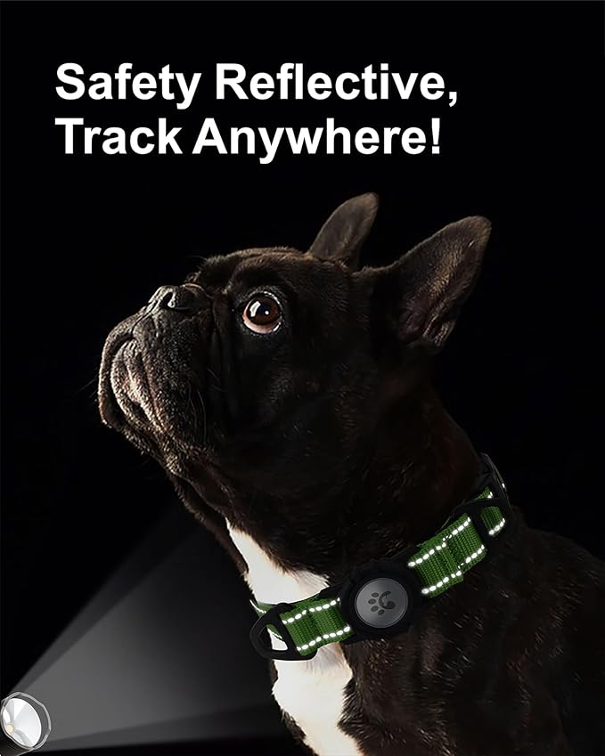 TagME Airtag Dog Collar,Waterproof Reflective Pet Collar with Airtag Holder,Soft Padded and Double D-Rings for Small Dogs,Green