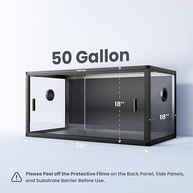 50 Gallon Bearded Dragon Tank, Reptile Enclosure for Easy Maintenance, Front Opening Reptile Tank with Top Screen Ventilation & Glass Sliding Door 36''x18''x18''